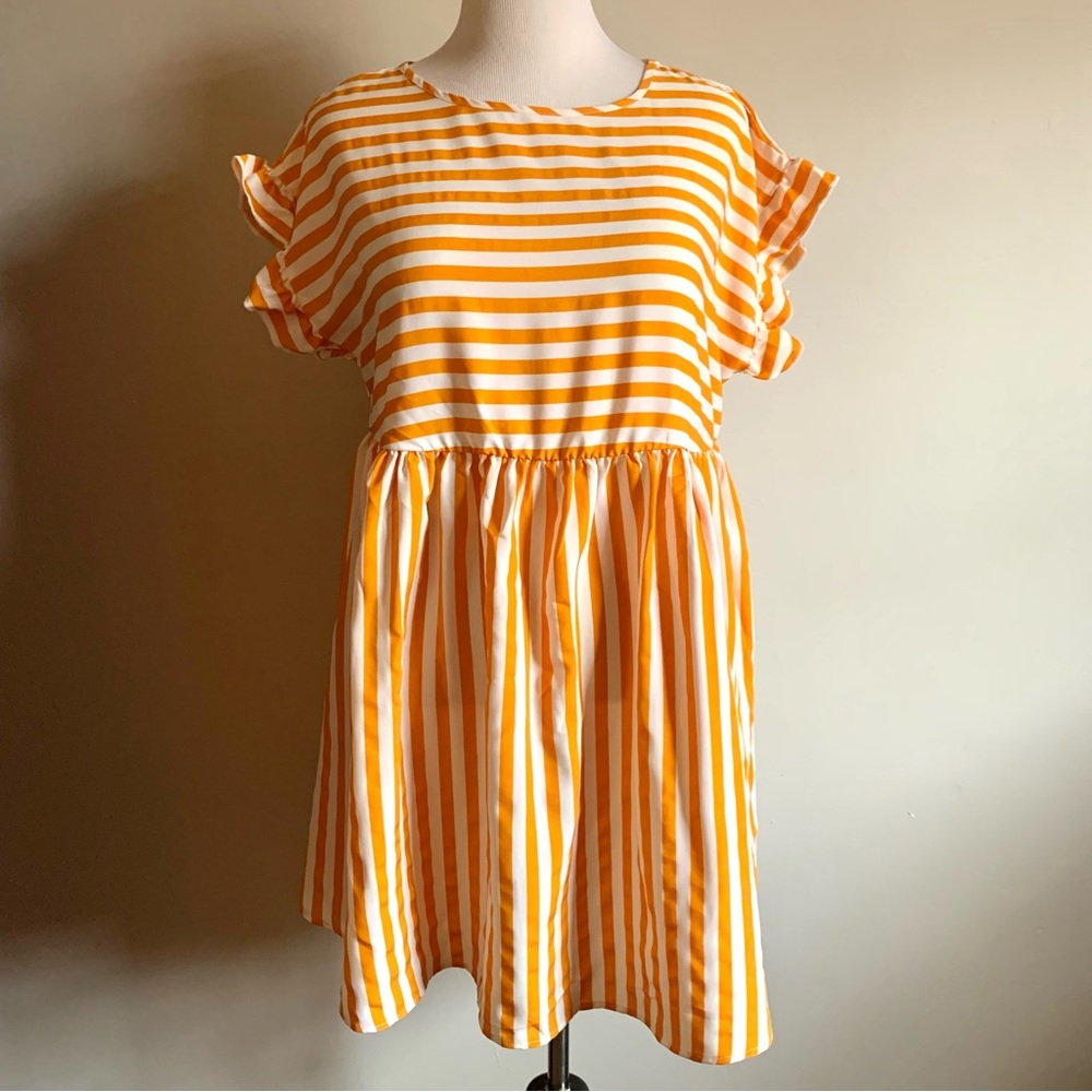 Shein Curve Short Flutter Sleeve Mini Striped Dre… - image 1